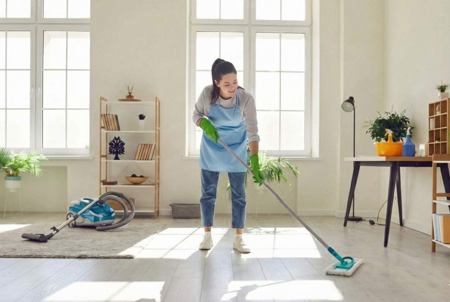 Professional cleaning team at work