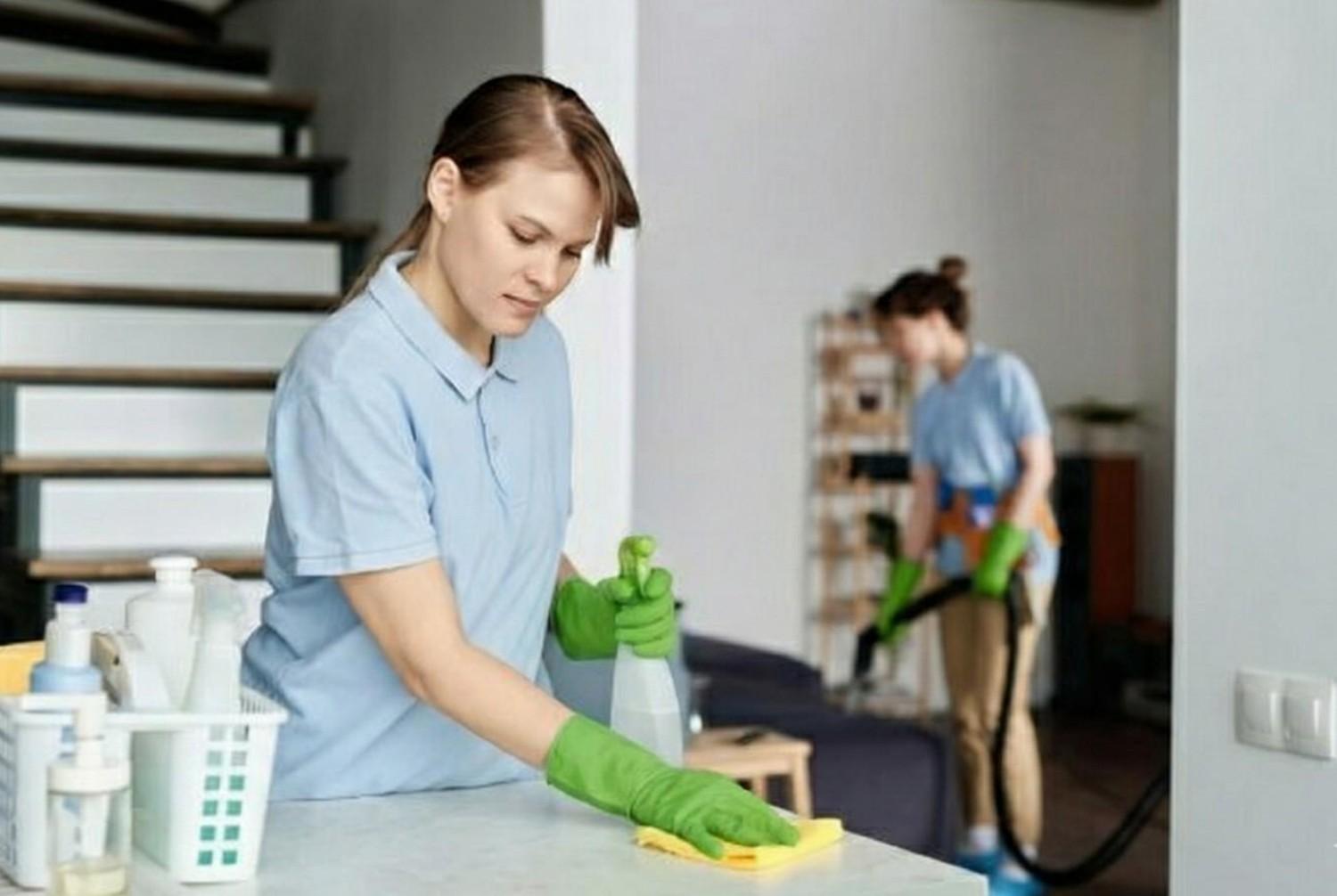 Professional cleaning team at work